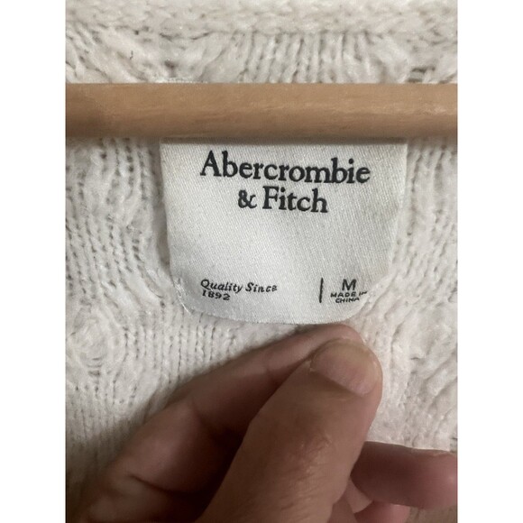 Abercrombie &fitch cable v -neck chunky oversized sweater ivory women size M - Picture 2 of 7